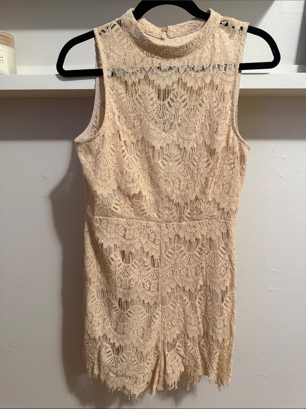 Sleeveless Beige Romper - Elegant Scallop Detail